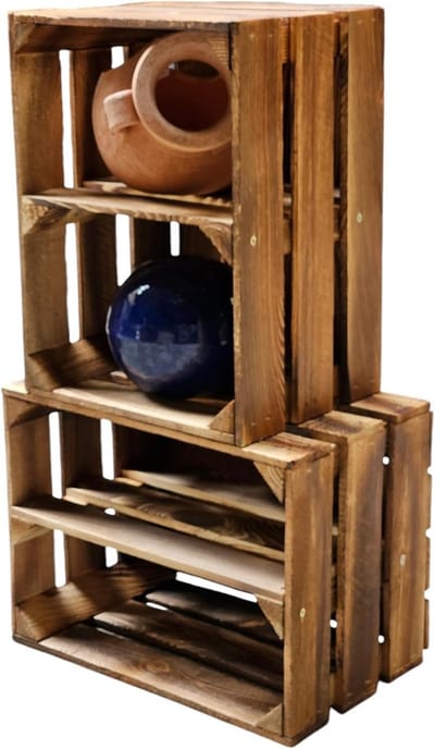 Houten Kisten - Decoratie Opslag - Rustieke Inrichting - Gevlamd Dennenhout - 40 x 30 x 25 cm - Natuurlijk