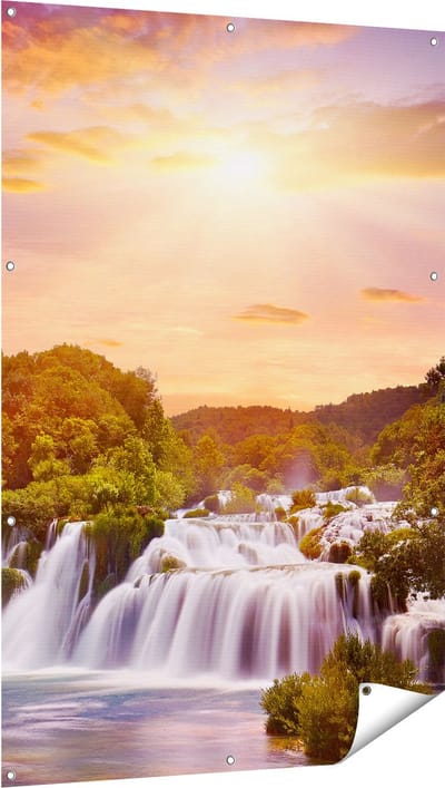 Gards Tuinposter Watervallen in het Bos - 100x150 cm - Tuindoek - Tuindecoratie - Wanddecoratie buiten - Tuinschilderij