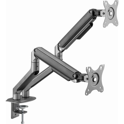 Gembird Dual Monitor Arm Bureau Montage, Verstelbaar voor 17"-35" Schermen, Ruimtegrijs - Ergonomische Positionering, Verbeterd Comfort en Efficiënt Kabelbeheersysteem