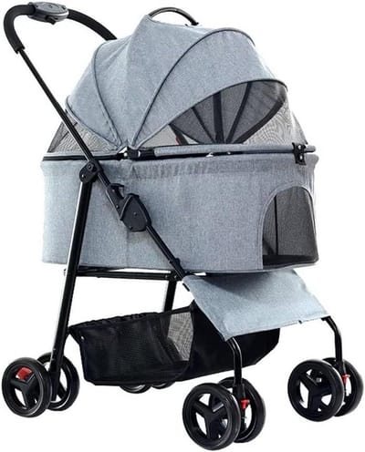 Huisdierenwagen - Hondenbuggy - Comfortabel Reizen - Afneembare Mand - Tot 15kg - Grijs
