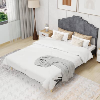 Tweepersoonsbedden - 160x200CM - Modern Minimalistisch Zacht Bed Met Comfortabel Hoofdbord Lage Box - Grijs (Geen Matras)