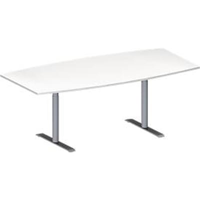 Schäfer Shop Genius Vergadertafel MODENA FLEX, in hoogte verstelbaar, bootvorm, T-poot ronde buis, B 2000 x D 1000/800 mm, wit