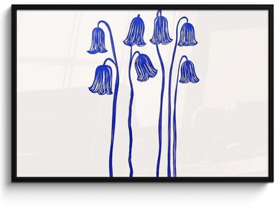 Poster in lijst - Fotolijst 120x80 cm - Posters - Bloemen - Blauw - Lijnen - Bloemblaadjes - Posterlijst zwart - Decoratie - Wanddecoratie woonkamer - Muurdecoratie slaapkamer