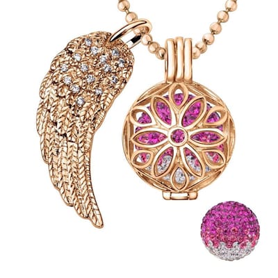 Engelenroeper 18mm Bolhouder met Ketting 90cm en Bolletje - Dames - Roségoudkleurig Bloem - EBS18136