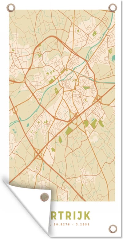 Schuttingposter België - Plattegrond - Stadskaart - Kaart - Kortrijk - 100x200 cm - Tuindoek
