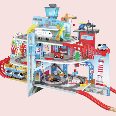 Hape Grand City Set - Grote Houten Treinset met 5 Verdiepingen, 34 Delig, Vanaf 3 Jaar