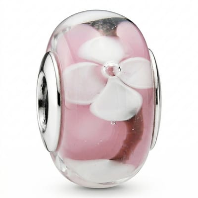 Quiges - Glazen - Kraal - Bedels - Doorzichtig - Met - Paarse - Bloem - Bead Past op alle bekende merken - armband