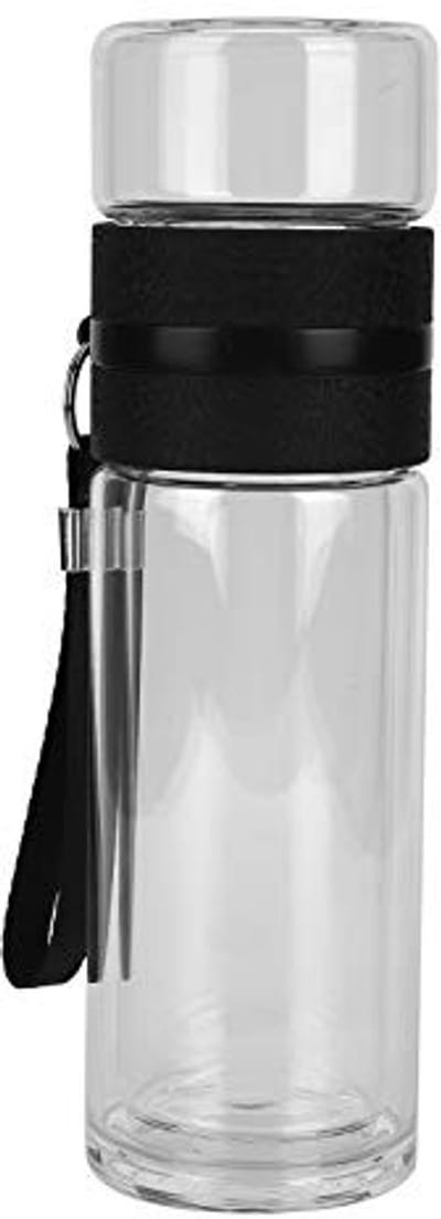 Dailygoods- Theescheider Dubbelwandige Fles - Borosilicaatglas - 500 ml - Roestvrij Staal - Drinkbenodigdheden - Afneembare Handgreep - Theefles