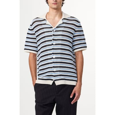 NN.07 Henry Knit Navy Stripe Size: S | Cardigans Outlet | Heren | Blauw