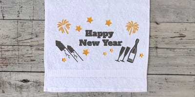 Gastendoekje - Happy New Year - Wit - Geborduurd