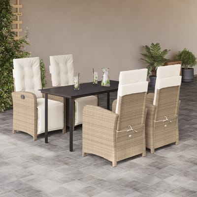 vidaXL - 5-delige - Tuinset - met - kussens - poly - rattan - beige