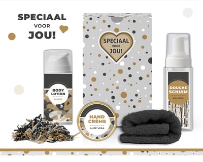 Geschenkset "Speciaal Voor Jou" - 4 producten - 330 gram - Triomf Cosmetica | Giftset voor haar Luxe cadeaubox Wellness Set Cadeaupakket Cadeau vrouw Vriendin Zus Moeder Mama Moederdag Verjaardag Kerstpakket Kerstcadeau Grijs Kerst Geschenk