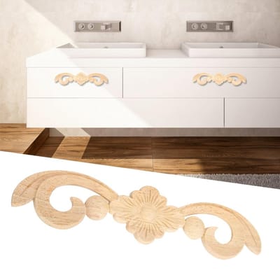 4 stuks 25x6cm Bloem Hout Gesneden Applique Decor Huis Meubeldecoratie Ornament Accessoires gray
