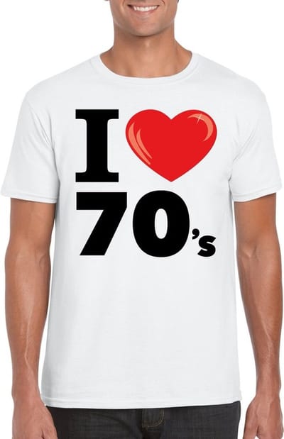 I love 70's t-shirt wit heren - seventies kleding S