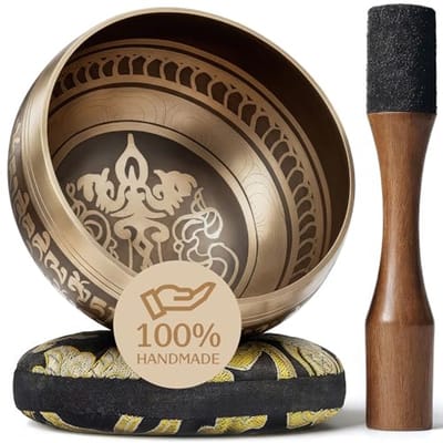 Tibetaanse klankschaal set - bevorder harmonie, chakra healing en mindfulness - Licht goud