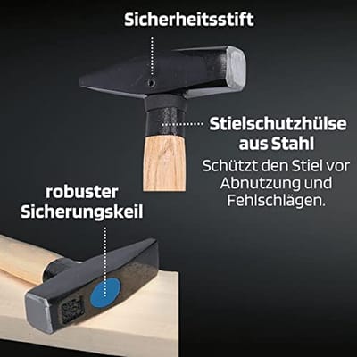3-delige slotenhamerset met hickorysteel, 300+500+800g