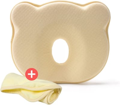 Babykussen - Multifunctioneel baby-vormkussen - Baby anti-plat hoofdkussen - Correctie van de vorm van het babyhoofdje memory kussen - 100% katoenen kindermemory kussen - Geschikt voor pasgeborenen van 0 tot 12 maanden - geel - 25*22*3cm