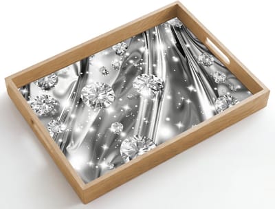 Dienblad hout 50x35 cm - Schootdienblad - Abstract - Diamant - Luxe - Modern - Zilver - Borrelplank rechthoek - Plateau dienbladen
