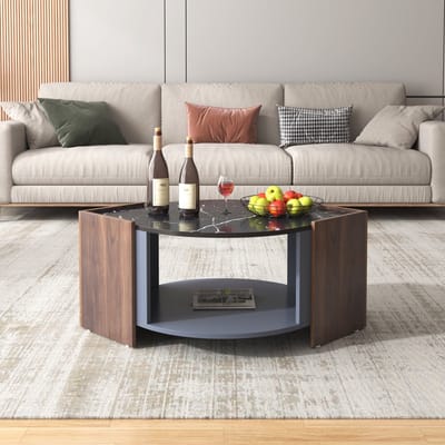 MODFU Salontafel - Opbergruimte - Strakke Lijnen - Moderne Stijl - Woonkamer - Spaanplaat - Zwart En Houtkleur - 96,5 x 63 x 40 cm