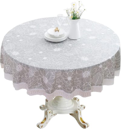 Oneay 100% waterdicht, oliebestendig en vlekwerend tafelkleed – rond vinyl kanten tafelkleed (60 inch) met flanellen achterkant – antislip en duurzaam – ideaal voor picknicks, kamperen, keuken, eethoek en feestjes