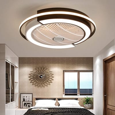 LED plafondventilator met dimbare verlichting, afstandsbediening, geruisloos, verstelbare windsnelheid, 58 cm, zwart-wit