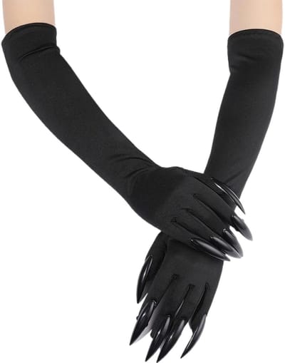 SnelShoppen - Halloween Kostuum Handschoenen Zwart Lange Gloves met Nagels - Herbruikbare Polyester Handschoenen voor Feestelijke Halloween Outfit - U