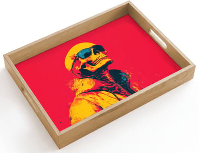 Dienblad hout 40x30 cm - Schootdienblad - Zonnebril - Schedel - Jas - Rood - Borrelplank rechthoek - Plateau dienbladen