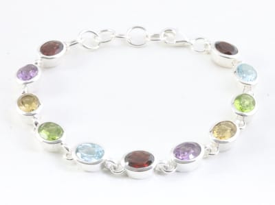 Hoogglans zilveren armband met multi color edelstenen