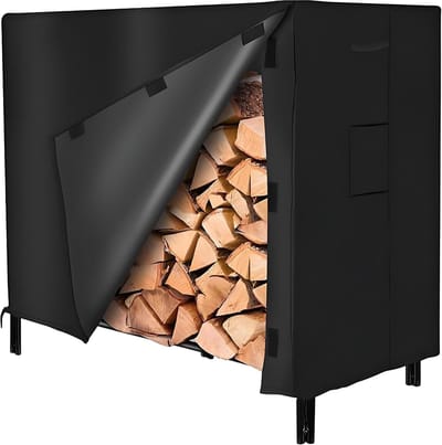 Brandhout Hoes - Beschermhoes Hout - Buiten Opslag - Waterdicht Oxford Stof - 121x61x107cm - Zwart