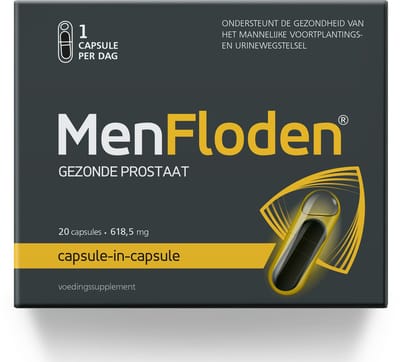 MenFloden – innovatie voor gezonde prostaat. Krachtige vloeibare formule met driedubbele werking. Cucurbita pepo, Serenoa repens, Flowens®. 1 caps./dag. Getest in een laboratorium. - 20 Capsules
