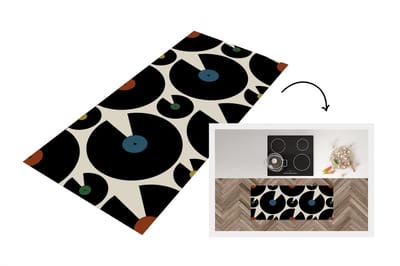 Keukenloper - Loper keuken - Muziek - Platen - Patronen - 120x50 cm - Keukenloper vinyl
