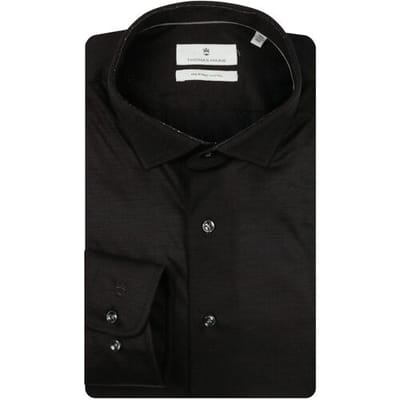 Thomas Maine Overhemd Roma Modern Kent Uni Color Merino Jersey Zwart / male