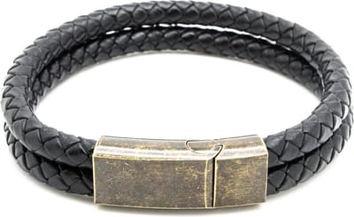 Sorprese armband - Excellence - armband heren - zwart - leer - dubbel snoer - cadeau - Model P