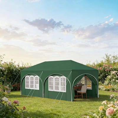 MIVRAY Partytent – Opvouwbaar Met 6 Zijwanden – 3 x 6 m – Metaal En Oxford Stof – Groen – Verstelbaar Voor Buiten