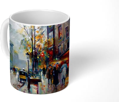 Mok - Koffiemok - Schilderij - Stad - Olieverf - Mokken - 350 ML - Beker - Koffiemokken - Theemok