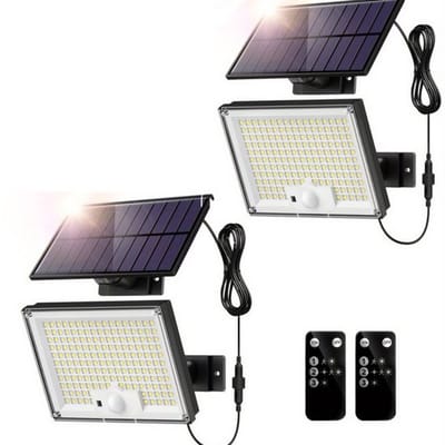 Solar buitenlampen 2 stuks - 172LED 3 standen bewegingssensor met afstandsbediening - Splitsbare zonne-energie lamp - Waterdicht IP65 - Voor tuin, terras, garage en oprit