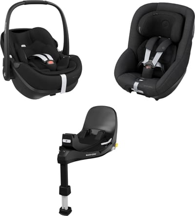 Maxi-Cosi 360 Pro Family bundel - Inclusief Pebble 360 Pro², Pearl 360 Pro-autostoelen met uitschuifbare, draaibare FamilyFix 360 Pro-base - vanaf de geboorte tot 4 jaar, Black