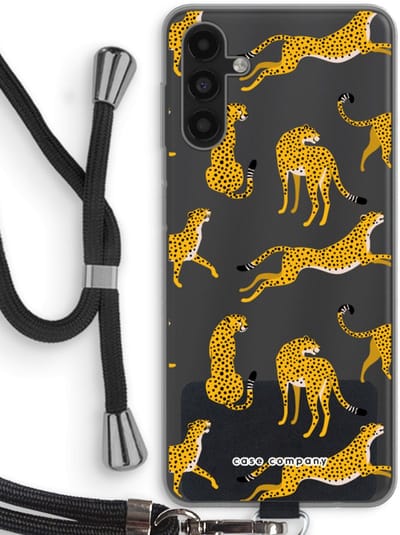 Case Company® - Hoesje met koord geschikt voor Samsung Galaxy A13 5G hoesje met Koord - Luipaard - Telefoonhoesje met Zwart Koord - Bescherming aan alle Kanten en Over de Schermrand