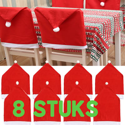 Allernieuwste.nl® 8 stuks Kerst Stoelhoezen Kerstmis Diner Stoelversiering Cover Kerstmuts Stoel Decoratie - 62x50cm Rood-Wit