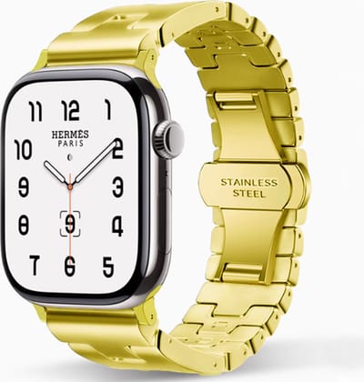 Stravo Klassiek Design Metalen Bandje – Geschikt voor Apple Watch 42mm(Series 11/10) 41mm 40mm 38mm – H-vormig detail in luxe satijnen horlogebandje – Voor Apple Watch SE 1 2 3 / Series 11 10 9 8 7 6 5 4 3 2 1 – Apple Watch Bandje – Goud