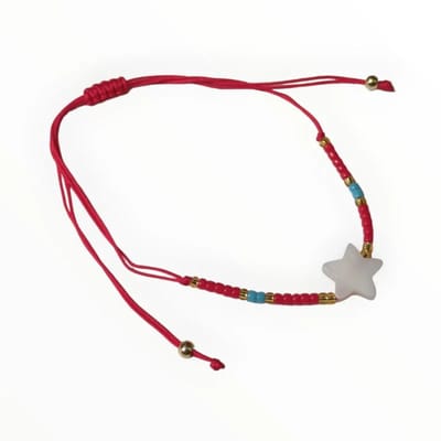 Aramat Jewels | Armbanden | Verstelbare Armband Met Kraaltjes En Schelp Ster | Rood | |2mm | Metaal | Kinderen, Volwassenen | Verkleurd niet