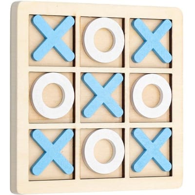 Jeu de société Tic Tac Toe en bois massif - Parfait pour s'amuser en famille et se divertir dans la cour ! bleu