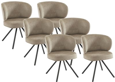 Vente-unique Set van 6 draaistoelen in getextureerde stof en zwart metaal - Taupe - LYARO
