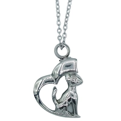 Ketting met Ashanger Hond in Hart - Premium Staal - Zilverkleurig - Lengte 45 cm
