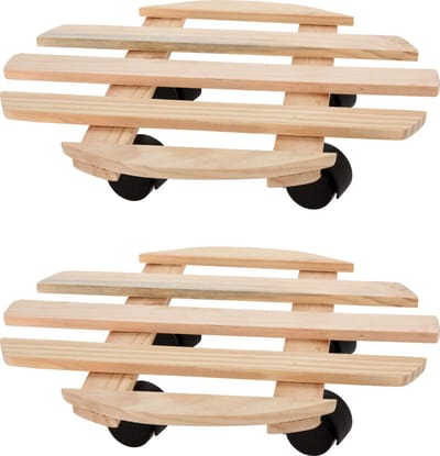 Pro Garden Plantentrolley - 2x - hout - naturel - rond - D28 cm - 100 kilo
