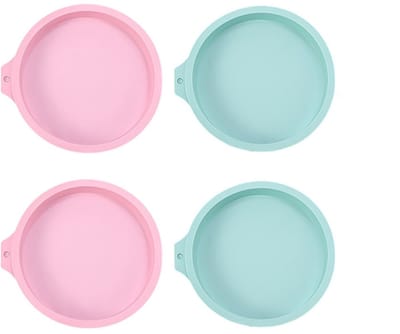 TOVBMUP Airfryer eivormpjes - Set van 4 - Siliconen Airfryer vormpjes - Siliconen eierset - Airfryer cakevormpjes - Herbruikbaar - Roze, Blauw
