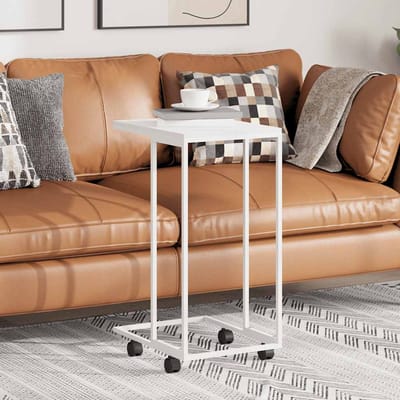 vidaXL - Bijzettafel - met - wieltjes - 40x30x63,5 - bewerkt - hout - wit