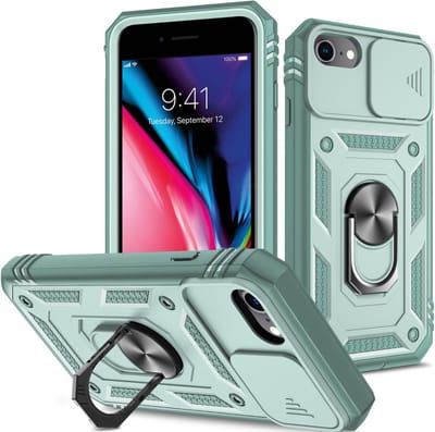 Coverup Hoesje - Geschikt voor iPhone SE (2022/2020), iPhone 8 / 7 Hoesje - Coverup Ring Kickstand Back Cover met Camera Shield - Groen