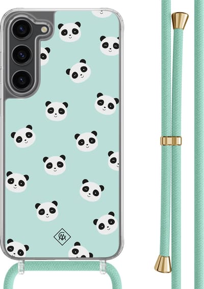 Casimoda® hoesje met mintgroen koord - Geschikt voor Samsung S23 Plus - Panda Print - Afneembaar koord - TPU/polycarbonaat - Mint