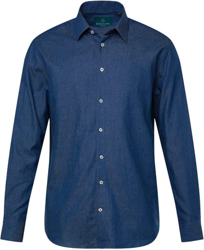 Boston Park - Heren - Overhemd in denim look lange mouwen kentkraag - Blauw denim - Maat L